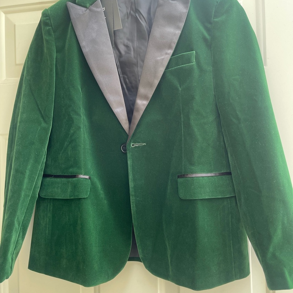 Boyland Green Velvet Blazer with Black Accents